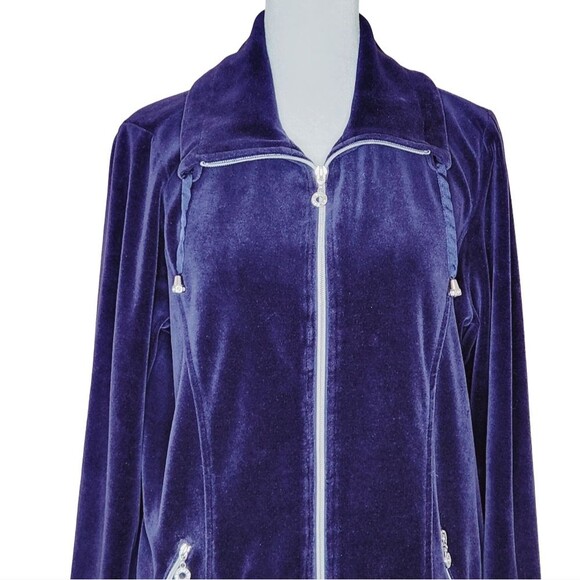 Zenergy by Chico's Velour Zip Up Jacket Dark Purple Women's Size 1/Medium 8 - Picture 2 of 11